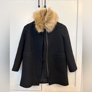 Crewcuts Black Pea Coat with Faux Fur Collar